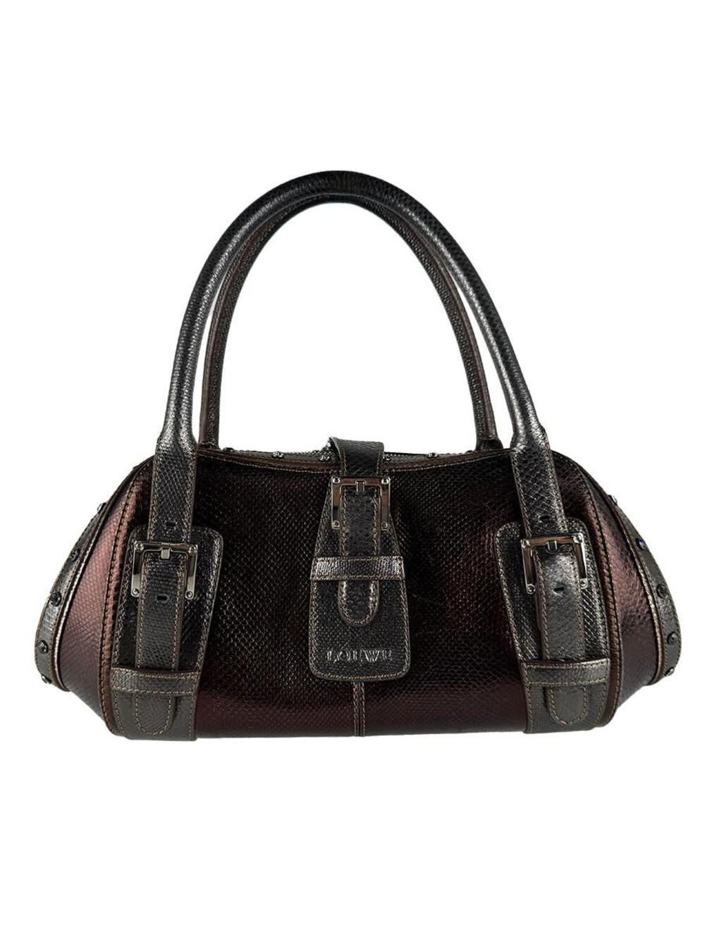 Auth Loewe Handbag Brown/Grey Embossed #341189L44B